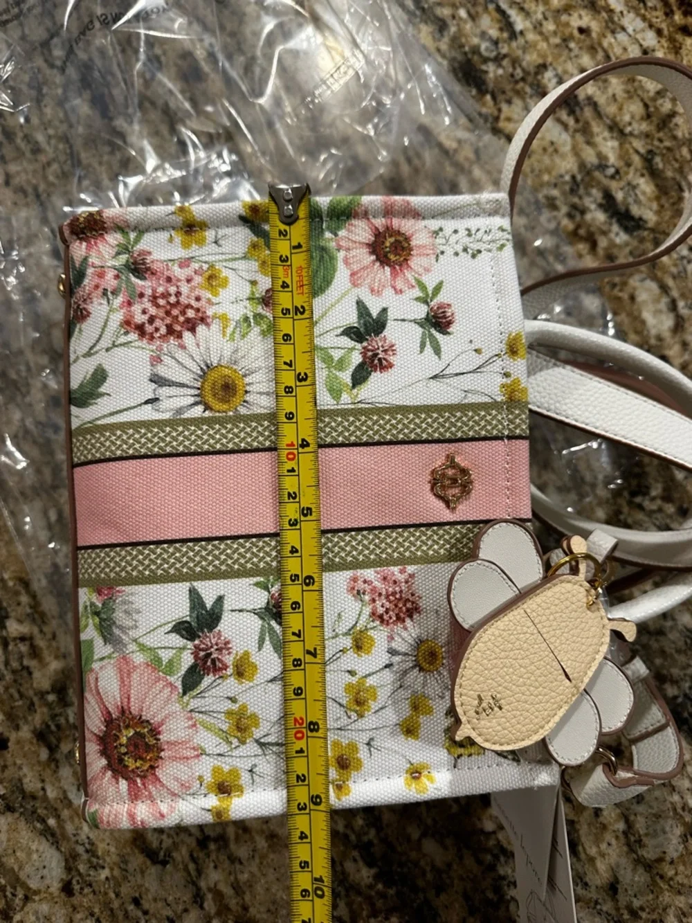 Nanette Lepore White Floral Satchel with Pink and Green Stripe - Picture 15 of 15